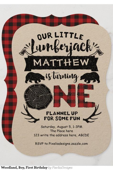 Rustic, Lumberjack, Woodland, Boy, First Birthday Invitation Boy Birthday Invitations, Lumberjack, First Birthday Invitations, Boy First Birthday, Some Fun, Boy Birthday, Birthday Invitations, First Birthdays, Writing