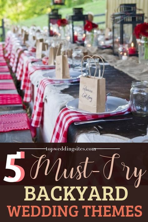 Want to host your own backyard wedding? You definitely do not want to miss out on these 5 must-try backyard wedding themes! #backyardweddings #backyardweddingideas Elegant Bbq Wedding Reception, Bbq Wedding Reception Decoration, Summer Bbq Wedding, Wholesome Wedding, Backyard Bbq Wedding Reception, Barbeque Wedding, Cheap Backyard Wedding, Barbecue Wedding, Cheap Wedding Reception