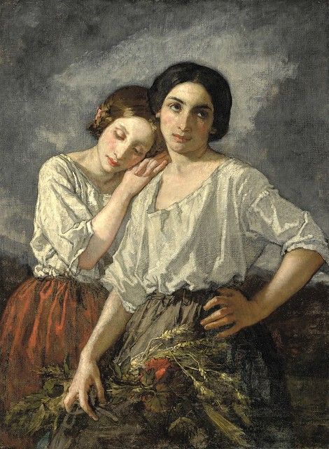 Thomas Couture Thomas Couture, The Volunteers, Two Sisters, Oil Painting, Paintings, Couture, Red, White, Art