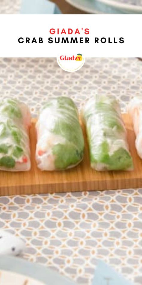 Crab summer rolls are the ultimate summer appetizer! They're light and fresh and served with a tangy vinaigrette, so everyone will still have room for the main course. Plus, they come together in just 20 minutes! Healthy Spring Rolls Recipe, Asian Spring Rolls, Types Of Sushi Rolls, Rice Paper Spring Rolls, Vietnamese Spring Rolls Recipe, Healthy Spring Rolls, Summer Rolls Recipe, Giada Recipes, Fresh Spring Rolls