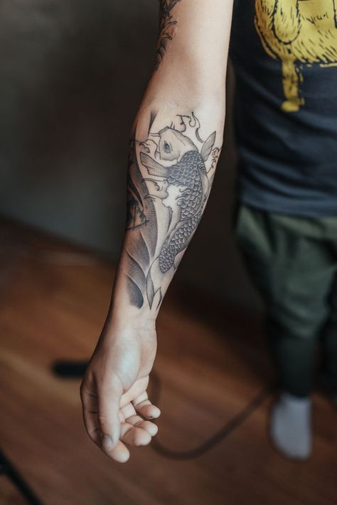 Koi fish tattoo dot work | Koi tattoo sleeve, Tattoos for guys, Koi fish tattoo forearm Koi Fish Tattoo Men Arm, Koi Tattoo Sleeve Forearm, Koi Tattoo Forearm, Japanese Koi Fish Tattoo Design For Men, Koi Fish Tattoo On Arm, Koi Fish Tattoo For Men, Koi Fish Forearm Tattoo, Fish Arm Tattoo, Koi Fish Arm Tattoo