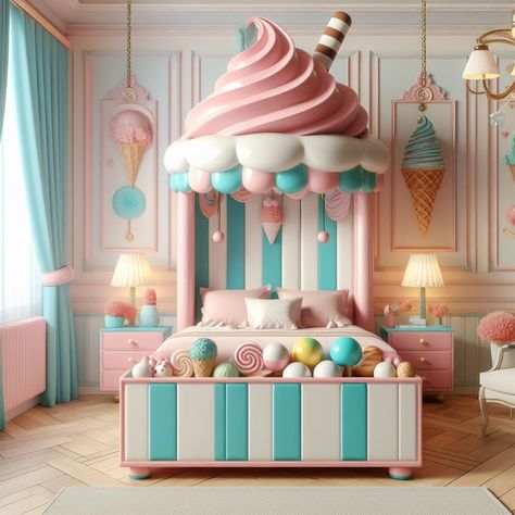 Candyland Bedroom, Candy Themed Bedroom, Candy Room, 2024 Bedroom, Instagram Bedroom, Ice Cream Swirl, Candy Design, Candy House, Candy Theme