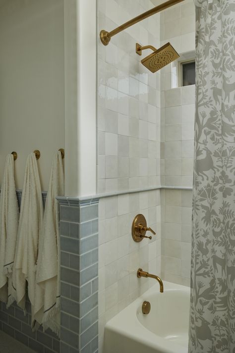 Tile Wainscoting, Square Tile Bathroom, Bathroom With Tile, Vermont House, Blue Bathroom Tile, Bathroom Shower Design, Bathroom Oasis, Bathroom Retreat, Primary Bathroom