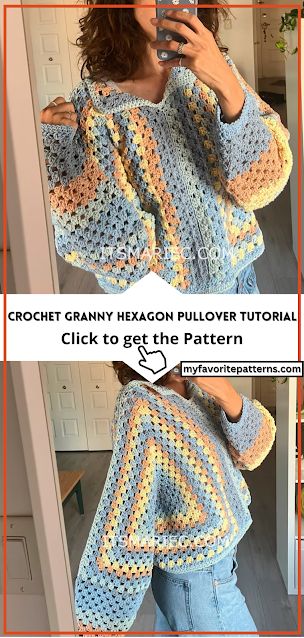 Create your own stylish Granny Hexagon Pullover Sweater with this step-by-step crochet tutorial! Learn how to craft this cozy and customizable sweater using a 5mm crochet hook and Karen Cotton Cakes yarn. Follow along to make two identical hexagonal pieces, add sleeves, and personalize the fit for a trendy addition to your wardrobe! Perfect for crochet enthusiasts and fashionistas looking to craft a unique and comfy pullover. Hexagon Pullover, Hexagon Sweater, Hexagon Crochet Pattern, Crochet Pullover Pattern, Crochet Sweater Design, Crochet Cardigan Pattern Free, Crochet With Cotton Yarn, Baby Pattern, Crochet Sweater Pattern Free