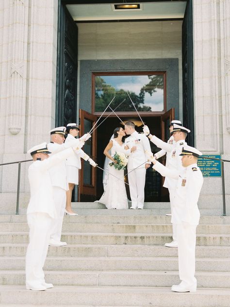 Ceremony Exit, Marina Wedding, Wedding Photos Inspiration, Future Aesthetic, Wedding Photo Poses, Wedding Exits, Annapolis Maryland, Military Wedding, Wedding Etiquette