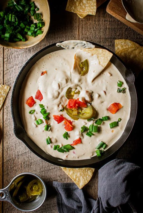 The Best and Easiest Vegan Queso Recipe - Shane & Simple Queso Cheese Dip Recipe, Cheese Queso Dip, White Queso Dip Recipe, Best Queso, Queso Sauce, Vegan Queso Dip, Queso Dip Recipe, Jackfruit Pulled Pork, White Cheese Dip