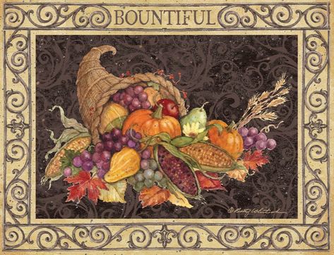 Betty Whiteaker - BOUNTIFUL HARVEST - CORNUCOPIA Bountiful Harvest, Halloween Drawings, Fall Halloween Decor, Year Of The Dragon, Painting Art Projects, Happy Thanksgiving, Hunger Games, Fall Halloween, Folk Art