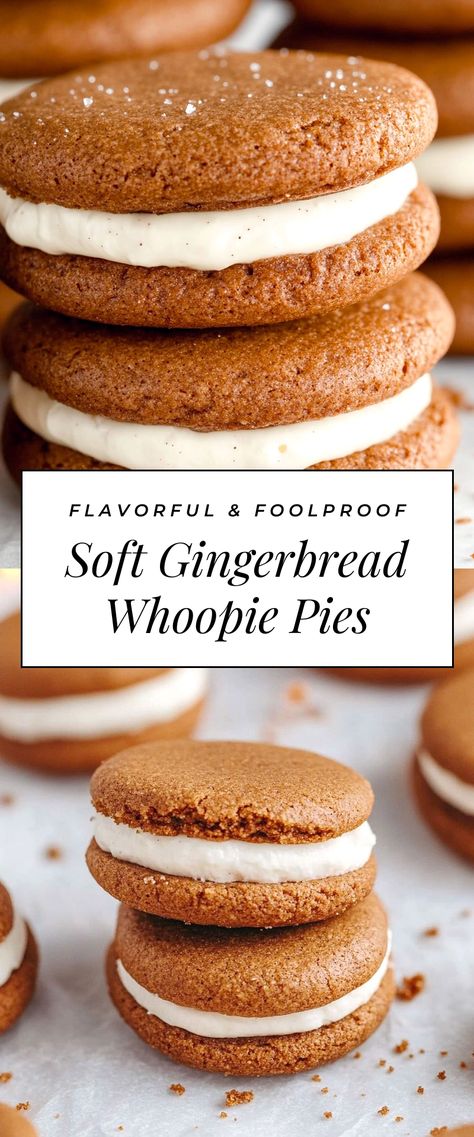 Image for Soft Gingerbread Whoopie Pies Salted Caramel Whoopie Pies, Gingerbread Woopy Pies, Gingerbread Whoopie Pies Recipe, Whoopy Pies Recipe, Christmas Whoopie Pie Recipe, Snickerdoodle Whoopie Pies, Whoopie Pie Cookies, Christmas Desserts Gingerbread, Gob Icing Recipe