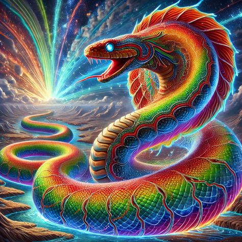 Rainbow Serpent Aboriginal, Mysterious Creatures, Oni Demon, Rainbow Snake, Rainbow Serpent, Tiger Skin, Aboriginal Culture, Chinese Mythology, Life Symbol