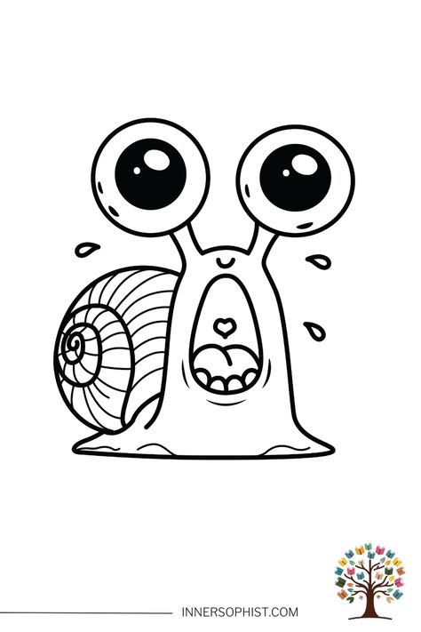 Big-Eyed Snail Coloring Page Eye Coloring Pages, Snail Coloring, Snail Drawing, Silly Characters, Lunch Notes, Cartoon Coloring, Coloring Pages Free Printable, Large Eyes, Cool Coloring Pages