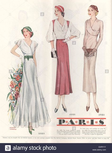 1930s France Womens Fashion Magazine Plate Stock Photo 1930 Fashion Women, 1930s Fashion Plates, 1930s Fashion Women, Cole Porter, Fashion Through The Decades, Vintage Fashion 1930s, 1930 Fashion, French Women Style, Paisley Fashion