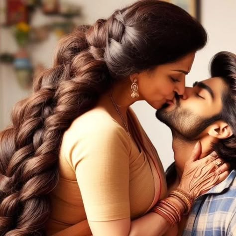 Husband Wife Romance, Romance Video, Joe Movie, Bhavana Actress, Romantic Artwork, Kissing Quotes, Big Bun Hair, Long Hair Ponytail, Big Bun