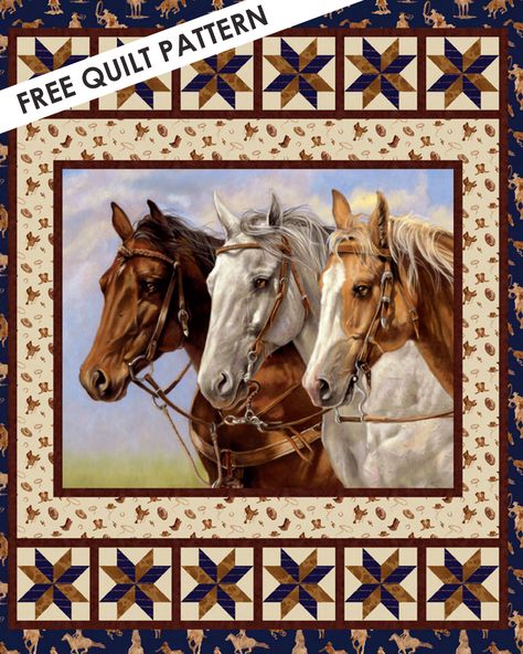 Wildlife Quilts, Western Quilts, Panel Quilt Patterns, Tara Reed, Horse Quilt, Horse Fabric, Fabric Panel Quilts, Quilt In A Day, Beginner Quilt Patterns