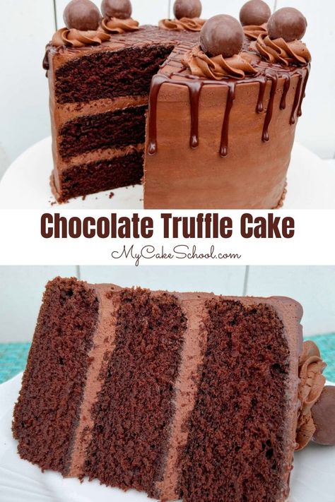 This homemade truffle cake is so decadent! Sour Cream Chocolate Cake, Homemade Truffles, Truffle Cake, Chocolate Truffle Cake, Birthday Cake Decorating Ideas, Homemade Chocolate Cake, Sour Cream Cake, Cupcake Recipes Chocolate, Chocolate Buttercream Frosting