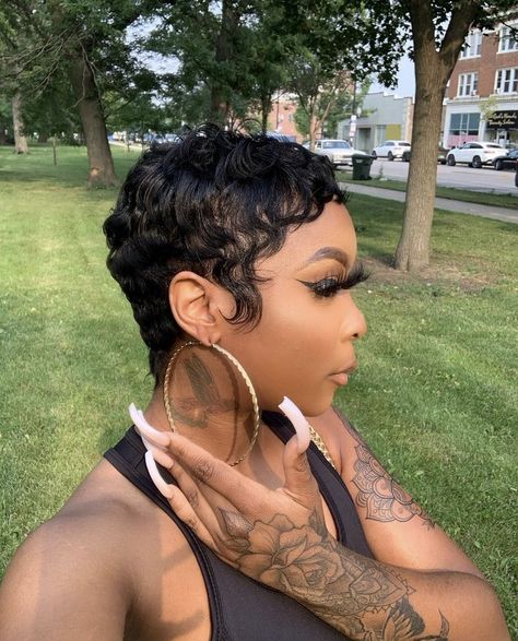 African American Finger Waves Styles, Short Pixie Haircuts For Thick Hair 2023, Low Pixie Haircut Black Women, Fluffy Pixie Cut Black Women, Short Hair Cuts For Black Women Relaxed, Super Short Pixie For Black Women, Short Hair Cuts Black Women, Fingerwaves Short Hair Black Pixie Cuts, Short Sassy Hair Black Women