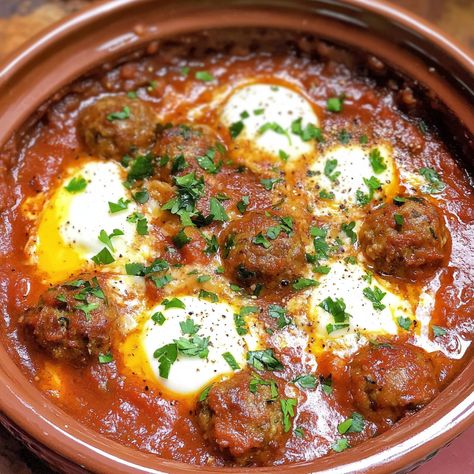 Moroccan Meatball Tagine Recipe - Traditional Kefta - Kitchenscroll Meatball Tagine Recipes, Best Tagine Recipes, Moroccan Meatball Tagine, Moroccan Meatballs Recipes, Moroccan Food Traditional, Moroccan Meals, Beef Tagine Recipes, Harissa Meatballs, Meatball Tagine