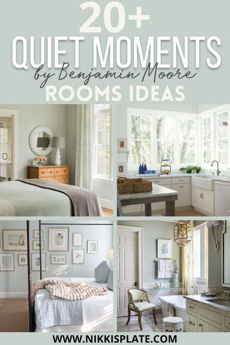 Benjamin Moore Quiet Moments Paint Color: pale blue paint color inspiration for a tranquil and serene room. Light Blue Paint For Living Room, Bm Quiet Moments Bedroom, Benjamin Moore Quiet Moments Kitchen, Tranquil Primary Bedroom, Bm Tranquility Paint, Benjamin Moore Quiet Moments Living Room, Benjamin Moore Paint Colors For Bedroom, Tranquility Paint Color Benjamin Moore, Beacon Grey Benjamin Moore