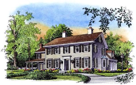 Colonial House Plan chp-50775 at COOLhouseplans.com Small Houseplans, Farmhouse Floorplans, Colonial Style House Plans, Colonial Style House, Colonial House Plans, Den Office, Library Study, Traditional House Plan, House Plans And More