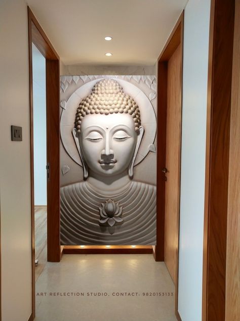 Buddha Partition Design, Siporex Carving, Stone Cladding Tiles, Buddha Wall Painting, Entrance Lobby Design, Stone Sculpture Art, Buddha 3d, Buddha Wall Decor, Balcony Glass Design