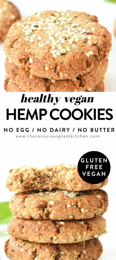 Hemp Cookies, Easy Healthy Vegan Protein breakfast Cookies with Peanut butter, oatmeal, almond flour, paleo, grain free, gluten free Hemp Seed Breakfast Recipes, Hemp Seed Cookies, Antinflammatory Recipes, Hemp Cookies, Healthy Vegan Protein, Vegan Protein Breakfast, Protein Breakfast Cookies, Conscious Plant Kitchen, Gundry Recipes