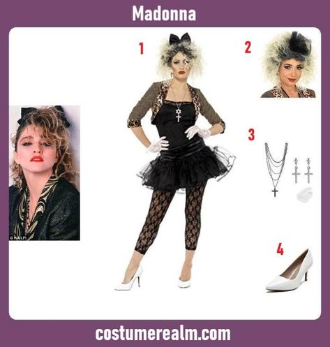 Dress Like Madonna Costume Guide For Halloween & Cosplay Madona Outfit 80s Costume, 80s Madonna Costume, Madonna Costume Ideas, Madonna Outfits Costumes, Madonna Halloween Costumes, Madonna Costume Diy, Madonna 80s Outfit Costumes, Madona Outfit 80s, Madonna Concert Outfit Ideas