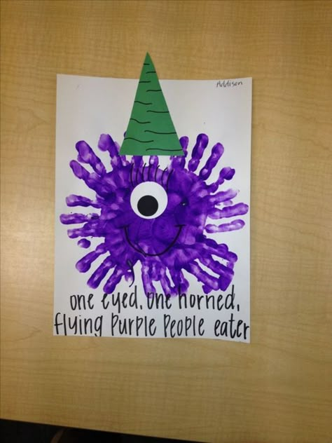 30+ Easy DIY Halloween Hand and Foot Print Crafts for Spooktacular Keepsakes | HubPages Flying Purple People Eater, Infant Crafts, Purple People Eater, Infant Halloween, Purple Crafts, Halloween Infantil, Purple People, People Eater, Halloween Crafts For Toddlers