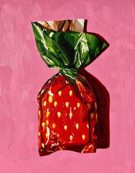 Pink Strawberry Bon Bon Oil Painting, Candy, Original Still Life Painting, Kitchen Art, Food Sweet Painting, 8.3x11.7, 8x10 Inches - Etsy