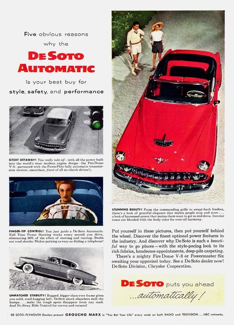 1954 DeSoto FireDome V-8 Convertible Desoto Firedome, Happily Married, Vintage Advertisement, Convertible