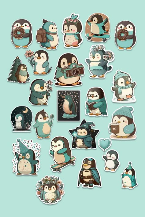 Creative Sticker design Cute Laptop Stickers Printable, Penguin Stickers Kawaii, Cute Penguin Stickers, Winter Stickers Aesthetic, Cute Diy Stickers, Cute Penguin Drawing, Cute Penguin Illustration, Cute Stickers Printable, Penguin Aesthetic