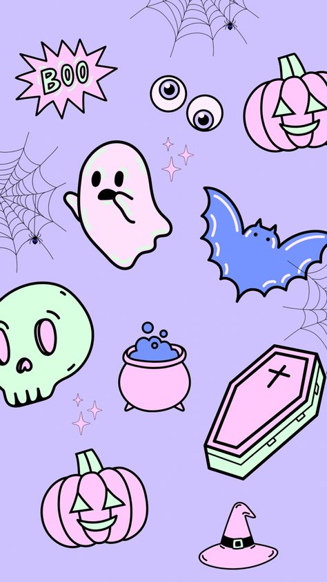 Kawaii Graveyard, Purple Halloween Aesthetic, Pastel Halloween Aesthetic, Pastel Goth Background, Pastel Horror, Pastel Spooky, Halloween Color Palette, Art Explosion, Halloween Wallpapers