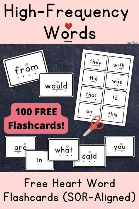 100 High-Frequency Words: FREE Flashcards (SOR-aligned) High Frequency Words Games, List Of Sight Words, High Frequency Word Games, Fry Words List, High Frequency Word List, Kindergarten Classroom Themes, Free Flashcards, Phonics Flashcards, Sight Word Flashcards