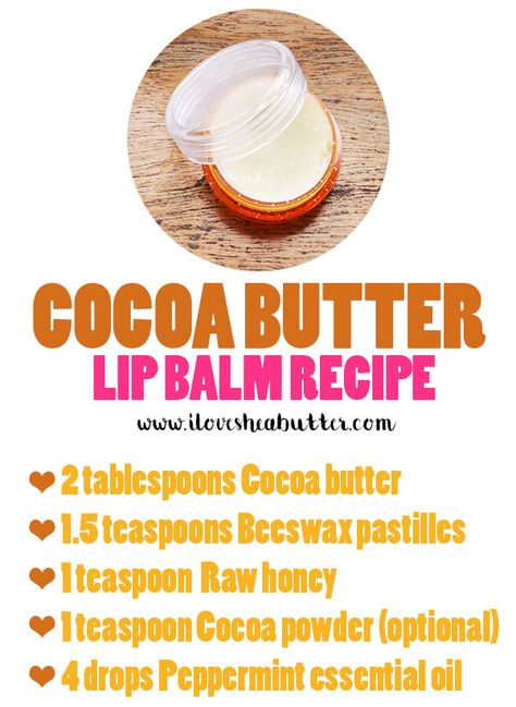 Moisturizing Cocoa Butter Lip Balm Recipe | Chocolate Mint Flavor - beautymunsta - free natural beauty hacks and more! Natural Beauty Hacks, Healing Lip Balm, Cocoa Butter Lip Balm, Lip Balm Recipe, Diy Lip Balm Recipes, Shea Butter Lip Balm, Balm Recipe, Săpunuri Handmade, Homemade Moisturizer