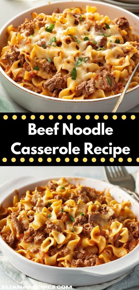 Discover the ultimate comfort food with this Beef Noodle Casserole! It's a delightful blend of savory beef and cheesy noodles, providing a delicious and filling option for your next family gathering or potluck. Amish Noodle Casserole, Noodle Ground Beef Recipes, Hamburger Egg Noodle Casserole, Beef And Noodle Casserole Recipes, Hamburger And Noodle Casserole, Canned Beef And Noodles, Hamburger Noodle Casserole Recipes, Beef Noodles Recipes, Ground Beef Noodle Casserole