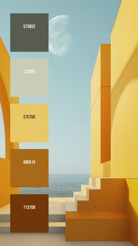 Colors:
575B52
C7CDB7
E7C766
A86A19
713708 Palette Design, Deep Yellow, The Blue Sky, Hex Codes, Instagram Feed Inspiration, Yellow Walls, Color Palette Design, Clear Sky, Color Tone