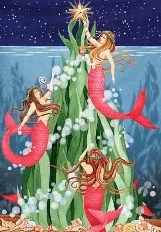 Christmas Mermaids Mermaids Fantasy Art, Mythical Mermaids, Siren Style, Mermaid Christmas Tree, Painted Mermaid, Coastal Ideas, Raw Art, Ballet Images, Beach Things