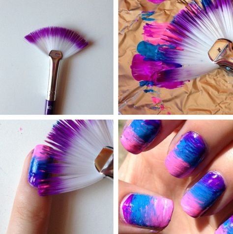 How to use a fan paint brush for nails. Fan Brush Nails, Fan Nails, Easy Nail Art Designs, Purple Nail Polish, Nail Art Salon, Clear Nail Polish, Simple Nail Art Designs, Nail Envy, Pink Nail Polish