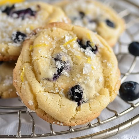 Lemon Blueberry Bliss Cookies Lemon Blueberry Bliss Cookies, Blueberry And Lemon Cookies, Lemon Blueberry Sugar Cookies, Blueberry Lemon Cookies Recipes, Blueberry Pie Cookies, Fresh Blueberry Recipes Easy, Lemon Blueberry Recipes, Cookies With Blueberries, Blueberry Lemon Cookies