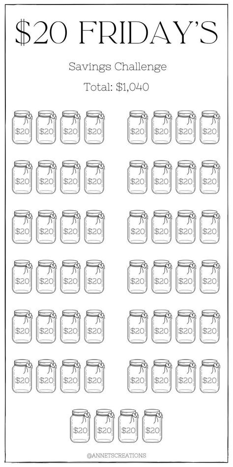 This savings challenge I have created is a weekly savings for every Friday if possible . Giving you the opportunity to save $20 weekly on Fridays for a total of $1,040 once completed. This is a Digital Download only and no physical item will be received. If you have any questions or concerns please feel free to contact me. Thank you for choosing my small shop to be a part of your fina...#Your #Financial #Mastering #Money #the #of #Creating #Budgeting #Path #Home #Inspiration #Art #to #Success Moving Saving Challenge, Money Saving Challenge Pounds, Saving Tracker Ideas, Shopping Savings Challenge, January Savings Challenge Free Printable, Low Income Budget Plan, Savings Challenge 3 Months, 1 Year Savings Challenge, Friday Savings Challenge