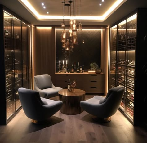 Wine Cellar Decor Ideas, Pub Room Ideas In House, Modern Wine Cellar Design, Mansion Wine Cellar, Wine Lounge Room Ideas, Luxury Wine Room, Modern Home Bar Designs Luxury, Wine Cave Design, Wine Bar Interior Design