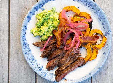 Kiwi Salsa, Aip Keto, Squash Chips, Steak Nachos, Kinds Of Steak, Avocado Crema, One Skillet Meals, Delicata Squash, Recipe Template