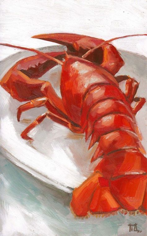 Still Life With Fish, Sailing Drawing, Ocean Creatures Art, Lobster Art, Paint Inspo, 2022 Art, Beautiful Oil Paintings, Gouache Art, Food Painting