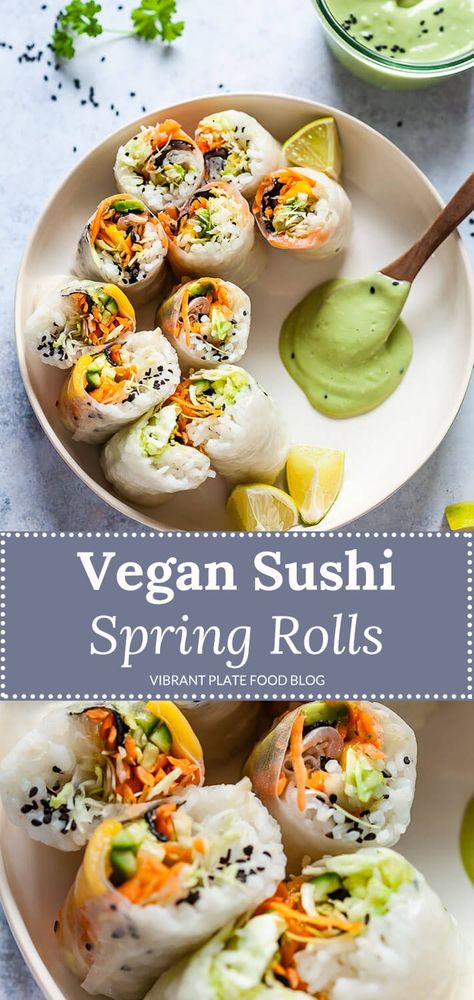 Healthy Veggie Dinner Ideas, Vegan Shareable Dishes, Spring Rolls With Rice, Vegan Recipes That Actually Taste Good, Plant Based Sushi, Fresh Vegan Dinner, Cool Vegan Recipes, Vegan Light Meals, Vegan Allergy Free Recipes