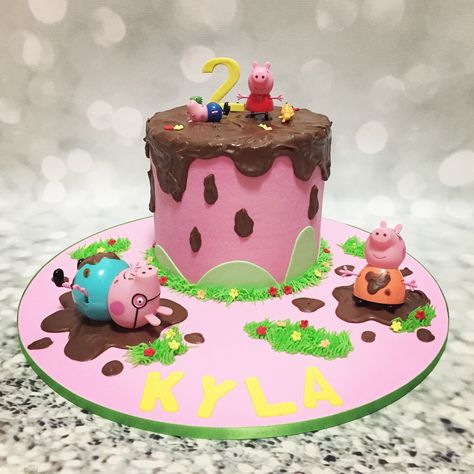 Peppa Pig cake! muddy puddles! Peppa Muddy Puddles, Peppa Muddy Puddle Cake, Peppa Pig Cake Muddy Puddles, Peppa Pig Muddy Puddle Cake, Muddy Puddle Cake, Peppa Cake, Peppa Pig Muddy Puddles, Pig Birthday Theme, Peppa Birthday