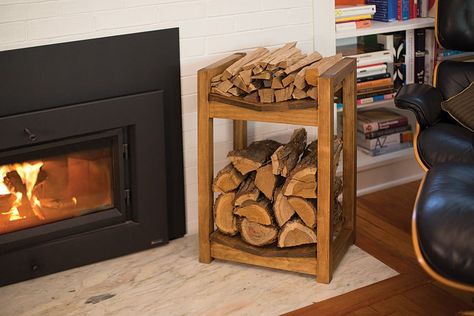 Keep your fireplace stocked with this firewood storage rack. The lower area holds your fire logs securely, while the upper area is a great place for keeping kindling. You can build one in just a couple of hours using four boards, a miter saw (or circular saw), a jigsaw, a drill, and a Kreg Jig. Indoor Firewood Rack, Firewood Storage Indoor, Outdoor Firewood Rack, Firewood Racks, Firewood Shed, Firewood Holder, Firewood Rack, Firewood Storage, Wood Rack