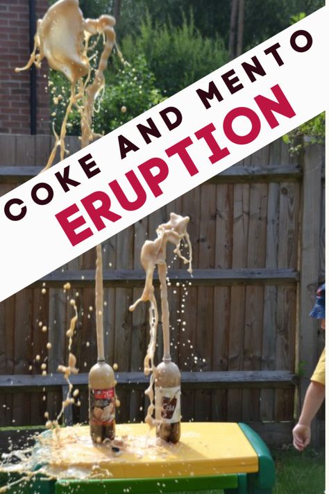 Science Experiments That Explode, Mentos In Coke Experiment, Mentos Science Experiment, Mentos Coke Experiment, Science Projects For Seniors, Coke And Mentos Volcano, Diet Coke And Mentos Experiment, Explosive Science Experiments, Coke Mentos Experiment