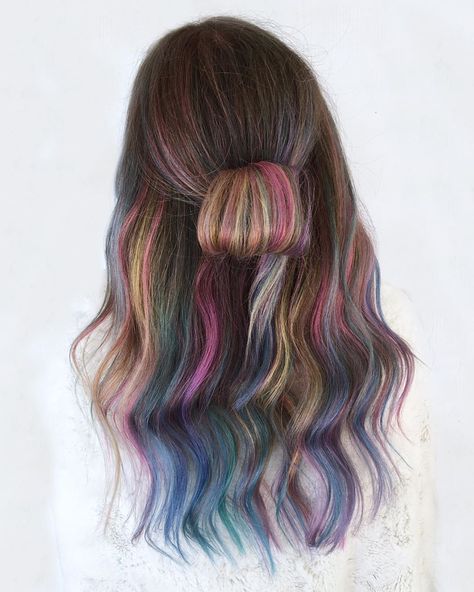 The Rainbow Hair Artist on Instagram: “Looking for inspiration and just so happens I was wearing my wig 😂🤷‍♀️ swipe to see it 😂 and the process shot + before shot also. I went…” Rainbow Balayage Hair, Subtle Rainbow Hair, Rainbow Balayage, Rainbow Highlights, Vivid Hair, Hair Projects, Vivid Hair Color, Hair Artist, Wardrobe Inspiration