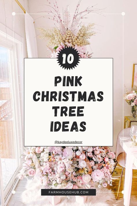 Pink Christmas tree ideas Blush Colored Christmas Tree, Flocked Tree Pink Decorations, Flocked Tree With Pink Decor, Pink Christmas Tree With Black Ornaments, Christmas Trees With Pink Decorations, Pastel Themed Christmas Tree, White Tree Pink Ornaments, Decorated Pink Christmas Trees, Pink Tree Decorations Decorating Ideas