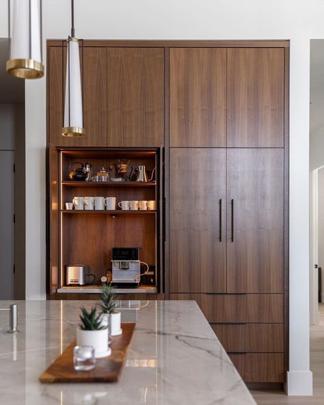 The Cabinet Gallery Utah | Indulging in the art of modern living - from a sleek coffee station hidden behind pocket doors to luxurious walnut custom cabinetry. View… | Instagram Pocket Door, The Cabinet, Coffee Station, Pocket Doors, Design Kitchen, Custom Cabinetry, Custom Cabinets, Interior Design Kitchen, Modern Living