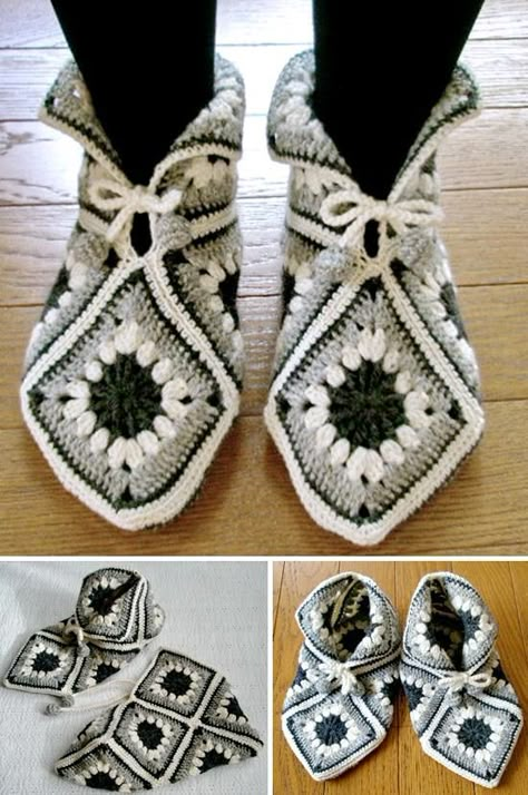 Granny Square Slippers, Crocheted Slippers, Easy Crochet Slippers, Fingerless Gloves Crochet Pattern, Slipper Pattern, Crochet Slipper, Crochet Shoes Pattern, Crochet Slipper Pattern, Crochet Boots