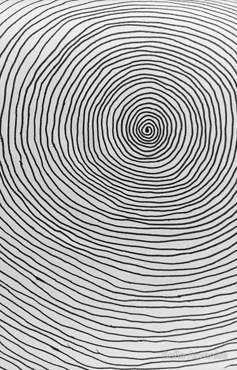 Spiral Pattern illustration by Sofia Arvanius. Black And White Spiral Background, Spiral Line Art, Spiral Doodles Patterns, Anti Spiral Wallpaper, Spiral Design Pattern, Spiral Doodle, Shock Art, Spiral Illustration, Spiral Design Art